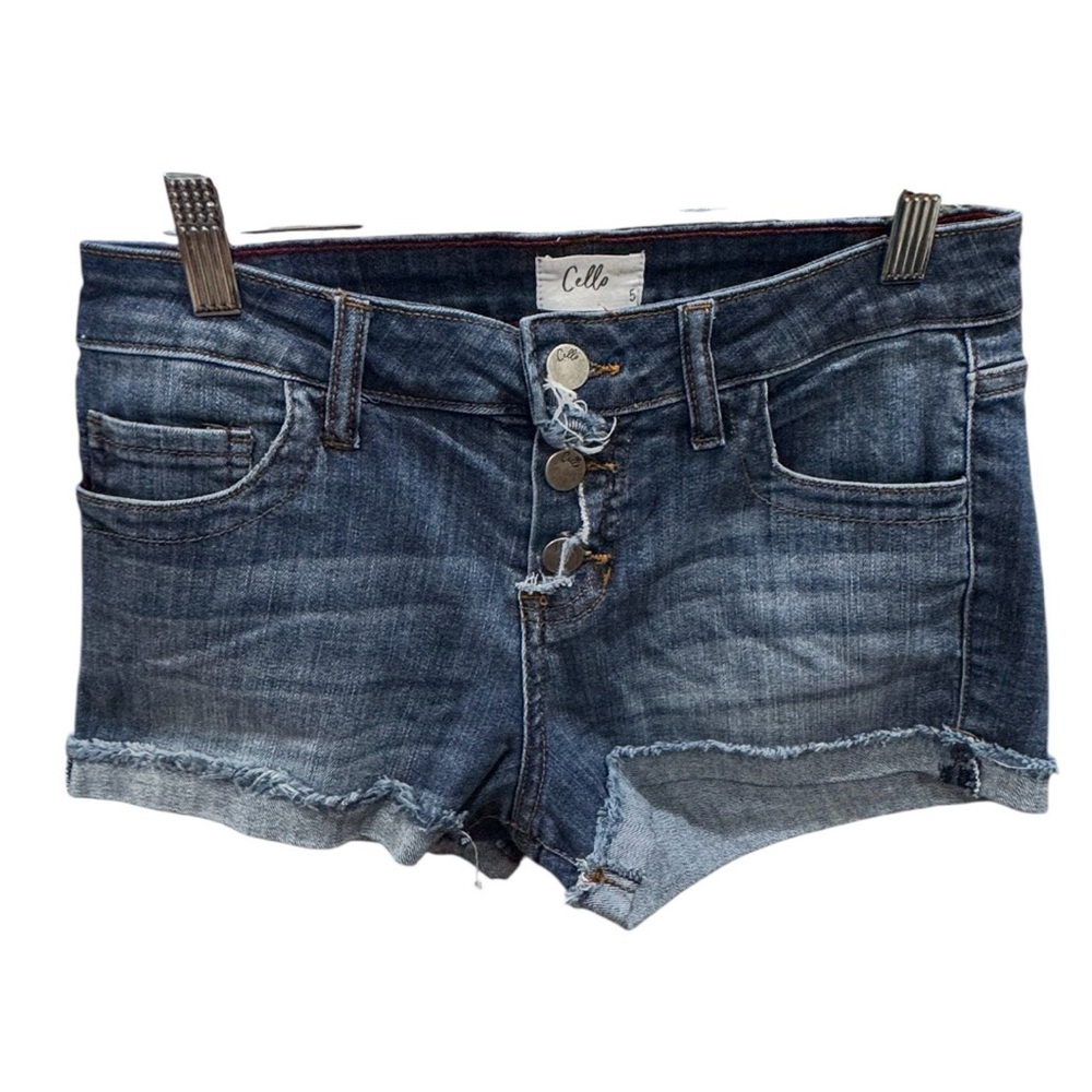 Cello Button Fly Frayed Cuffed Blue Jean Shorts Size 5